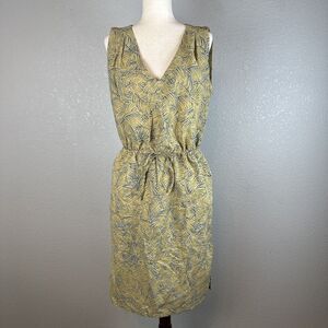 Prana Womens Sleeveless Ecotropics Dress M Medium Tan Blue Floral Organic Cotton